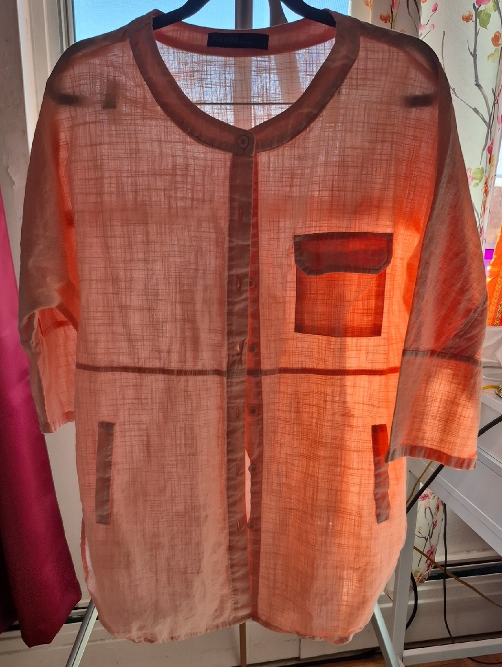 Large - 100 % Cotton, Zanzea Peach-Blend Sheer Button Front Top